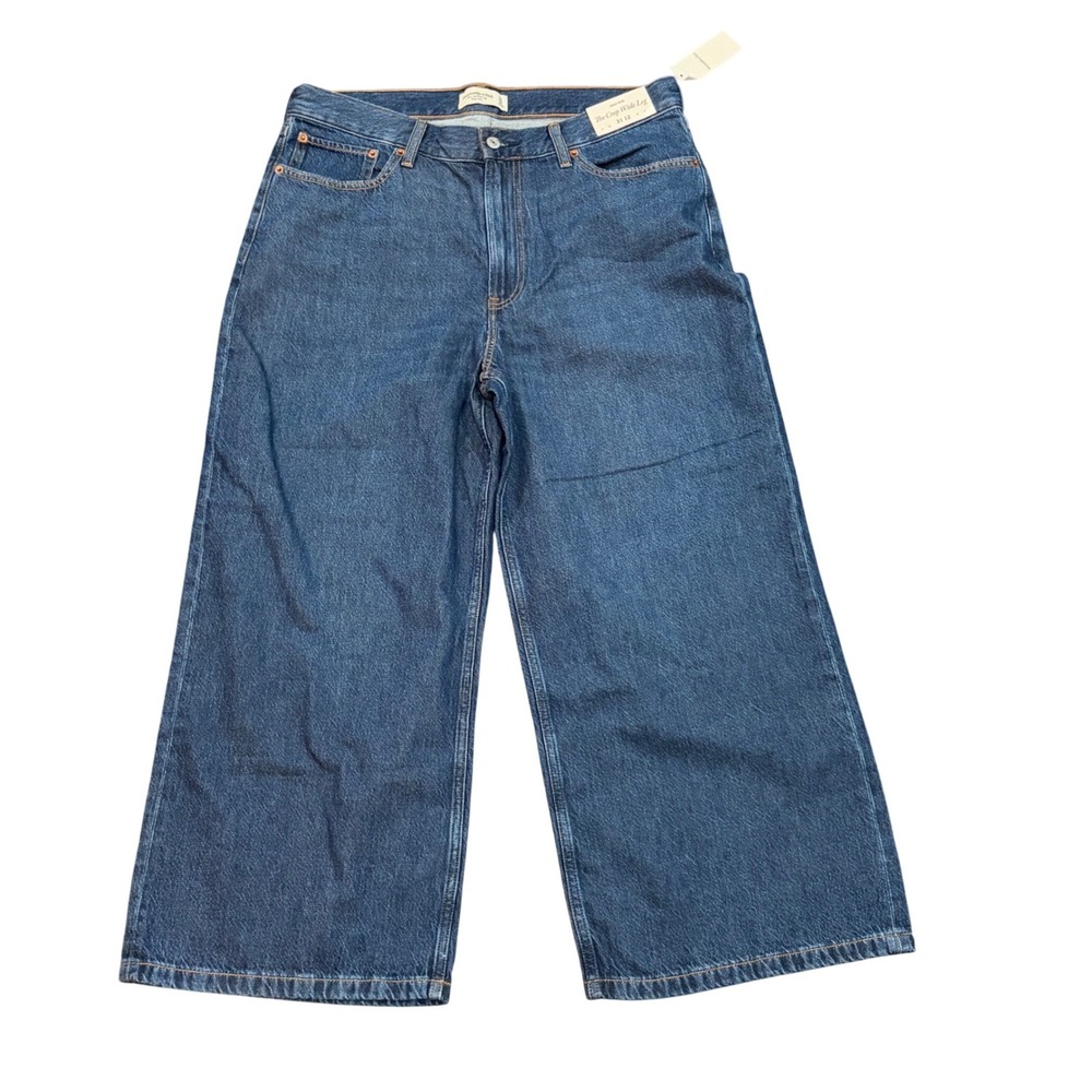 Abercrombie & Fitch Wide Leg Jeans Women 31 12 Blue High Rise Crop Denim 35x26